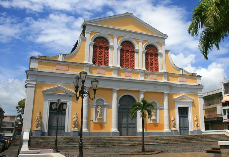 Pointe-à-Pitre, Guadeloupe. Church of St. Peter and St. Paul. Facade overlooking Gourbeyre Square