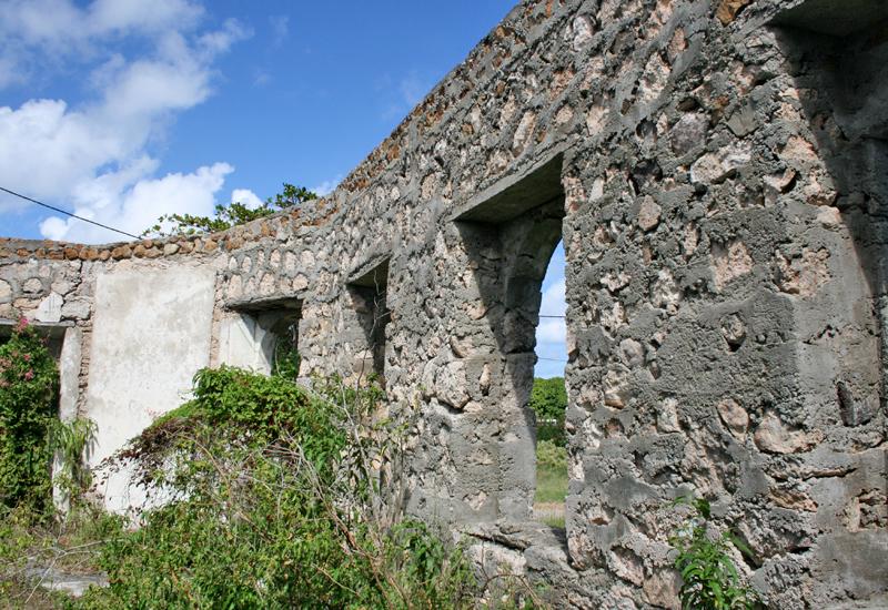 Island of La Désirade. Old leprosarium, buildings abandoned since 1956