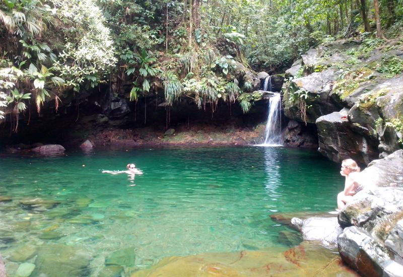 Bassin Paradis (Paradise pool). The waterfall flows into a beautiful pool