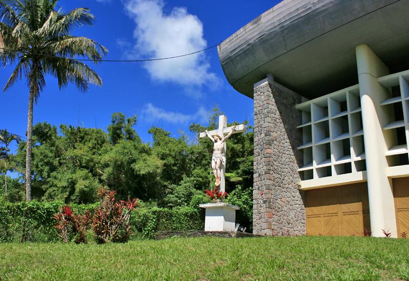 Chapel Notre Dame of Guadeloupe. Outside, the crucifix