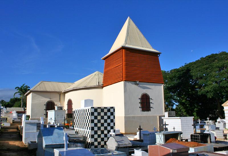 Town of Sainte-Rose, Guadeloupe. St. Rose of Lima Church, beautiful wooden steeple