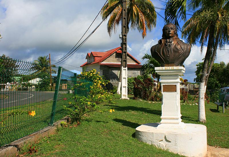 City of Goyave, Guadeloupe, the bust of Delgrès erected in the heart of a flower garden