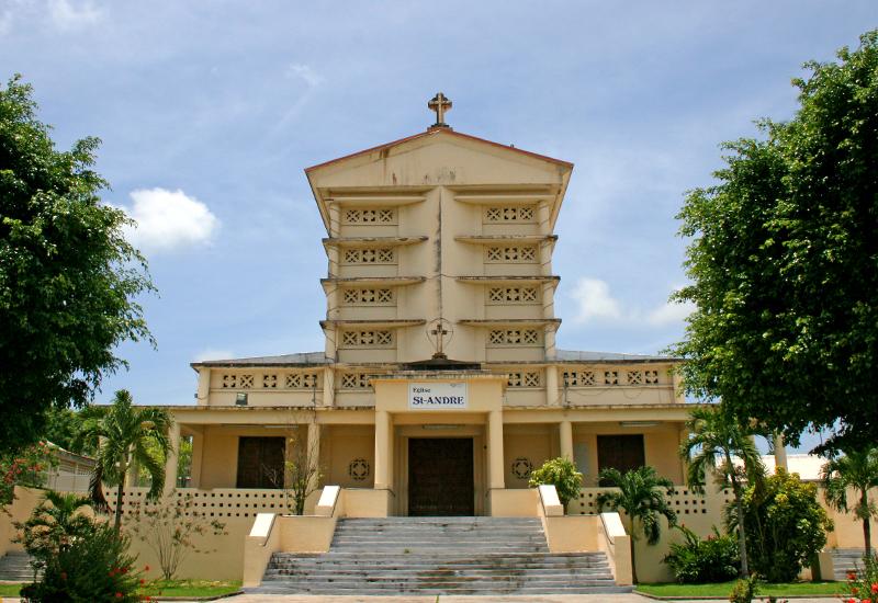 Saint-André Church of Morne-à-l'Eau - Guadeloupe: facade and gate