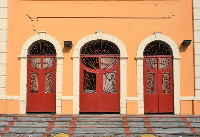 Guadeloupe, Pointe-à-Pitre - Cinema La Renaissance. Beautiful wrought iron doors