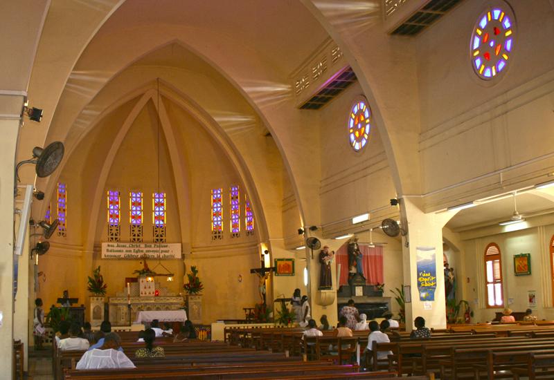 St. Anne's Church, town of Sainte-Anne. Interior view, large nave and choir