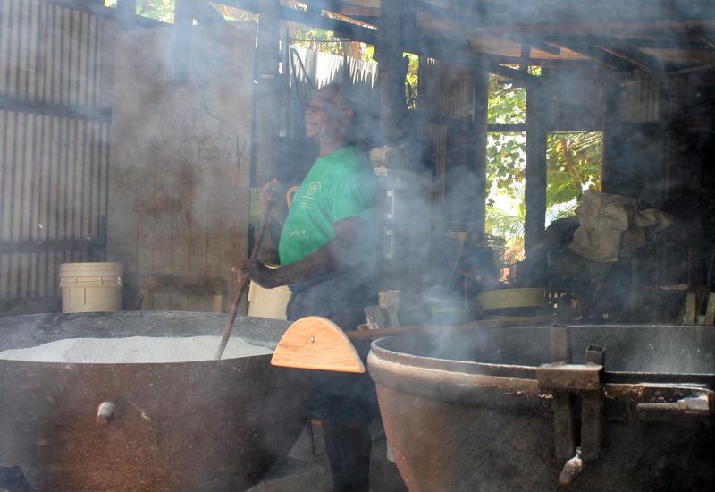 Manioc Factory, Deshaies: the flour is cooked over low heat